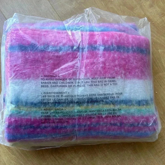 Free People Skye Stripe Fringe Throw Blanket, Cozy Rainbow Accent Blanket, OS - Picture 5 of 8